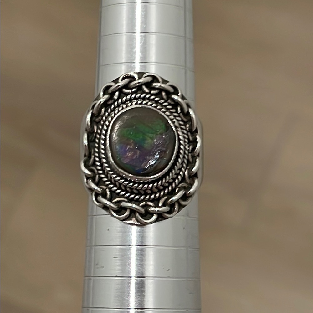 Faux Opal 925 Silver Ring Size 8.25